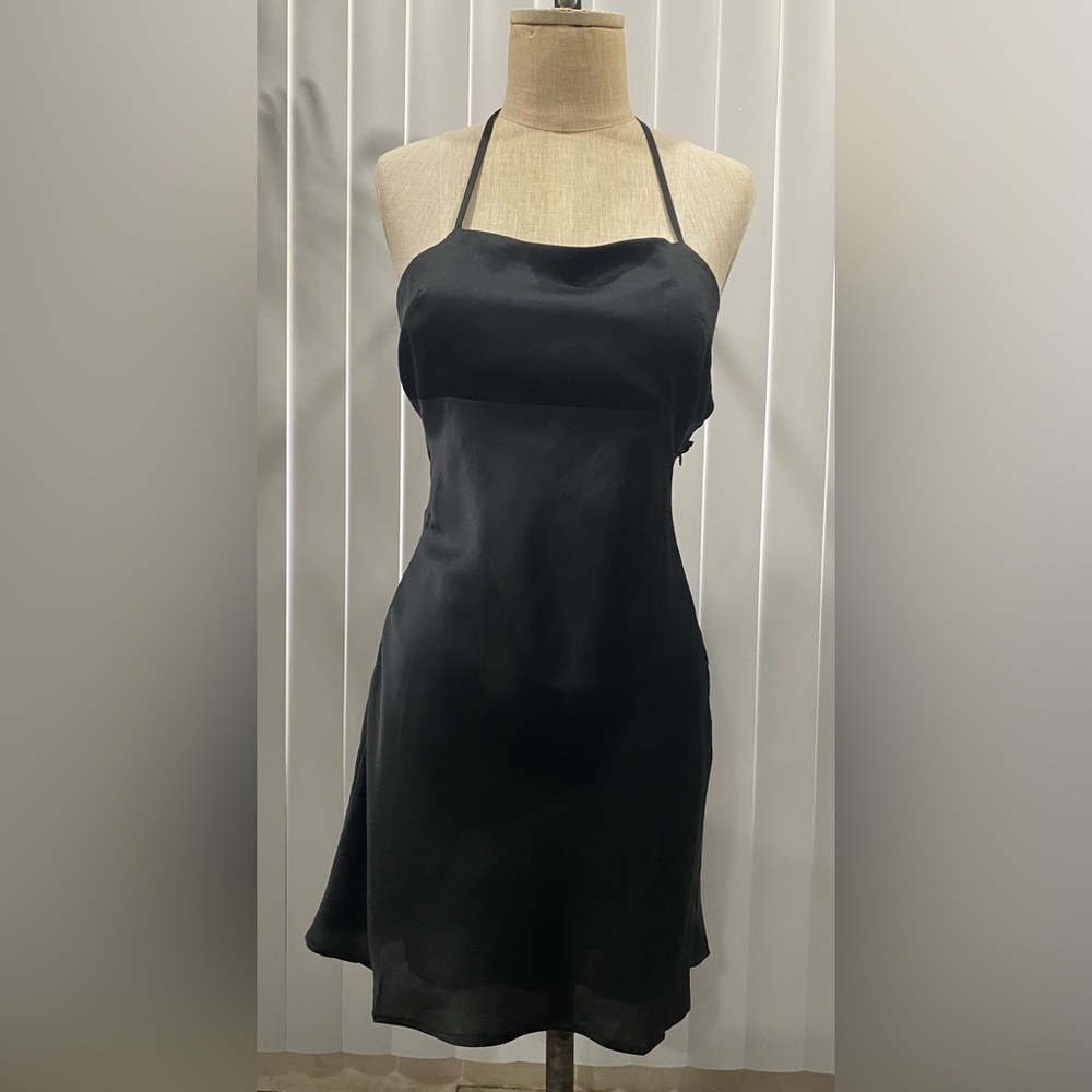 Silk Black Open Back Mini Dress